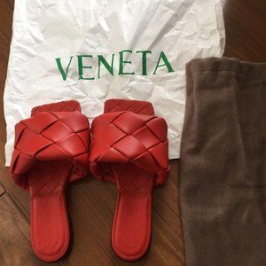 Bottega Veneta Lido Red Women Sandal Flats 34.5